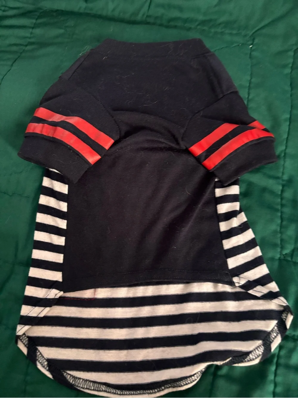 Navy & White Stripe Dog Tee with Red Accents